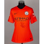 Ederson orange and black No.31 Manchester City match worn short-sleeved shirt, 2019
