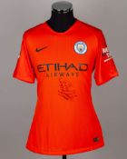 Ederson orange and black No.31 Manchester City match worn short-sleeved shirt, 2019