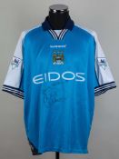 Alf-Inge Haaland sky-blue and white No.15 Manchester City short-sleeved shirt, 2000