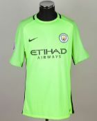 Angus Gunn green and black No.54 Manchester City match issued goalkeeper shirt, 2016-17