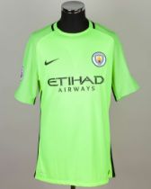 Angus Gunn green and black No.54 Manchester City match issued goalkeeper shirt, 2016-17