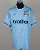 Alan Kernaghan sky-blue No.15 Manchester City match worn short-sleeved shirt, 1993-94