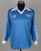 Colin Bell sky-blue and white Colin Bell Testimonial spare long-sleeved shirt, 1978