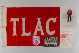 A vintage Third Lanark red and white flag, embroidered TLAC.