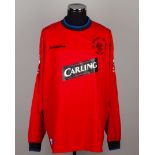 Billy Thomson red un-numbered Rangers 2005 Cup Final goalkeepers shirt
