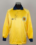 Billy Thomson yellow and blue No.1 Scotland goalkeepers shirt, 1981