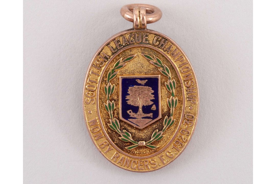 James Marshall 9ct gold and enamel Rangers League Championship medal, 1929-30 - Image 1 of 2