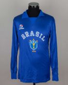 Andy Goram blue No.1 Brazil v. Scotland match worn goalkeepers shirt, 1987