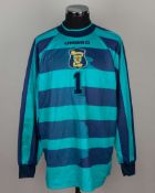 Andy Goram green and blue No.1 Scotland goalkeepers shirt, c1992