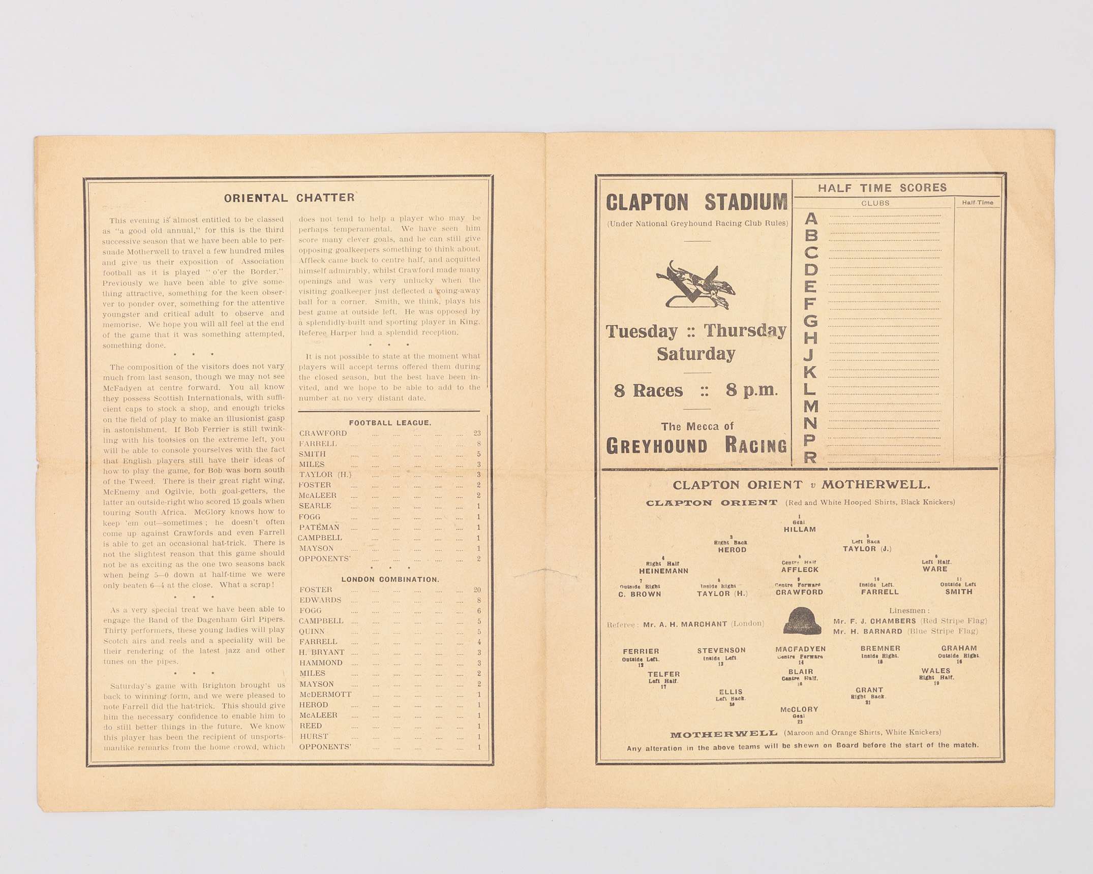 Clapton Orient v. Motherwell Friendly match programme, 30th April 1936 - Image 2 of 3