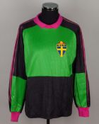 Andy Goram black, green and pink No.12 Sweden match issued goalkeepers shirt, 1990