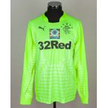 Andy Goram yellow Rangers Legends match worn goalkeepers shirt, 2015