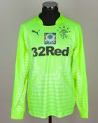 Andy Goram yellow Rangers Legends match worn goalkeepers shirt, 2015