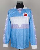 Andy Goram sky-blue and white No.12 Norway v. Scotland match issued goalkeepers shirt, 1988