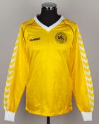 Andy Goram yellow and white No.16 Denmark match issued goalkeepers shirt, World Cup 1986