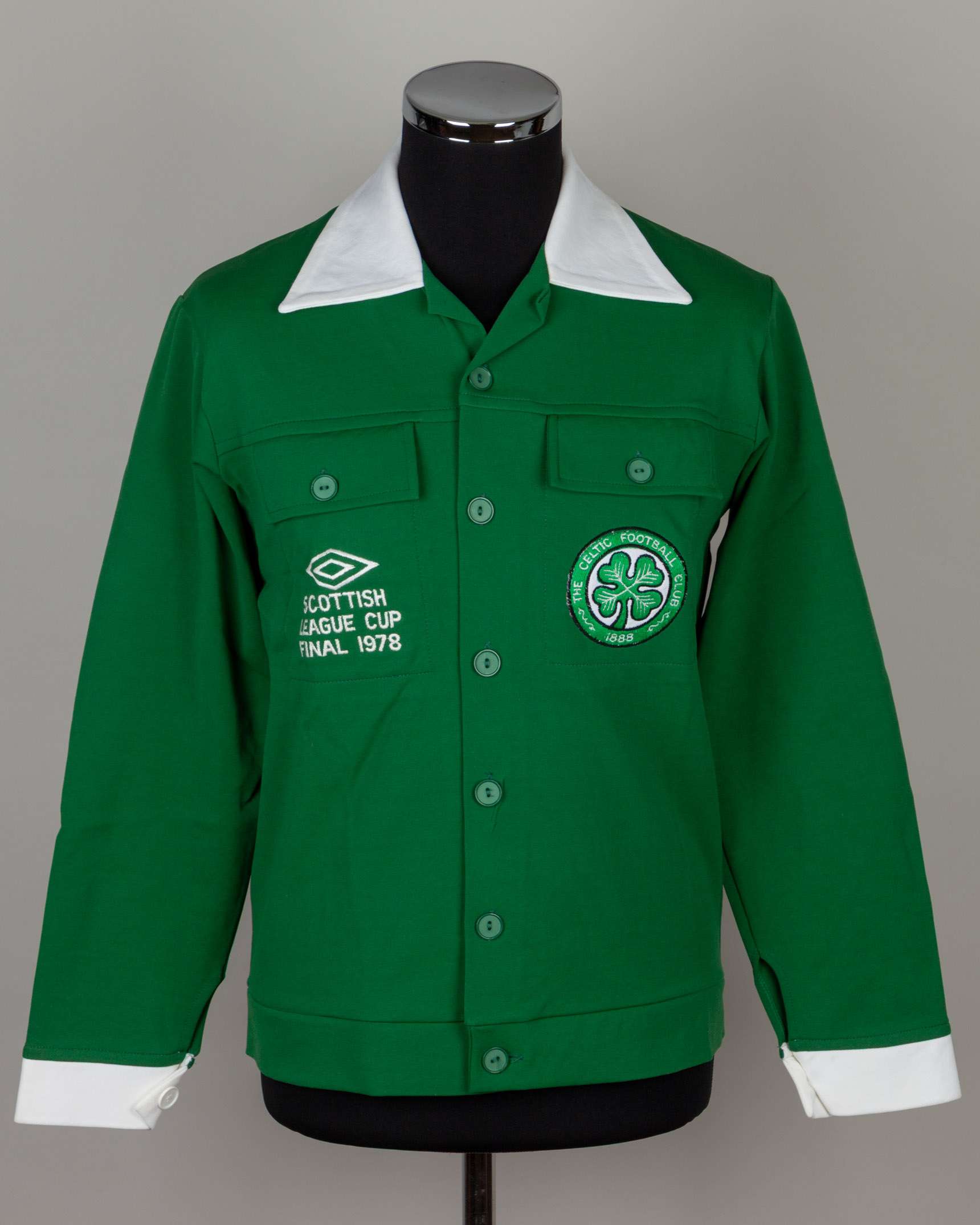 Green and white Celtic v. Rangers 1978 League Cup tracksuit top