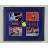 Roger Federer a signed Federer tennis ball, in common-mount, framed, 44 x 56cm