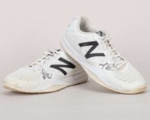 Milos Raonic pair of white and black New Balance 996 match worn autographed tennis shoes