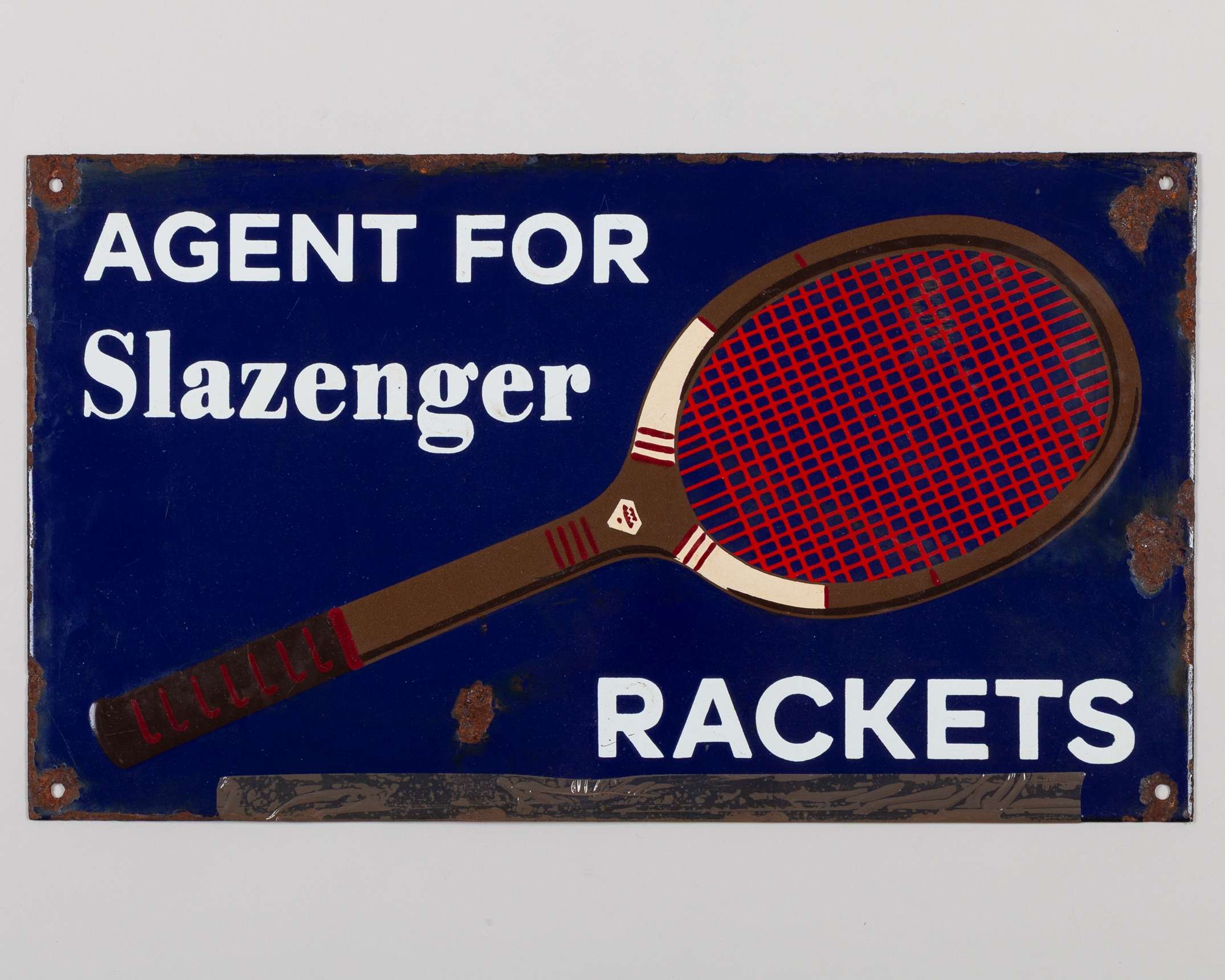 An original enamel Slazenger Lawn Tennis Rackets advertising sign