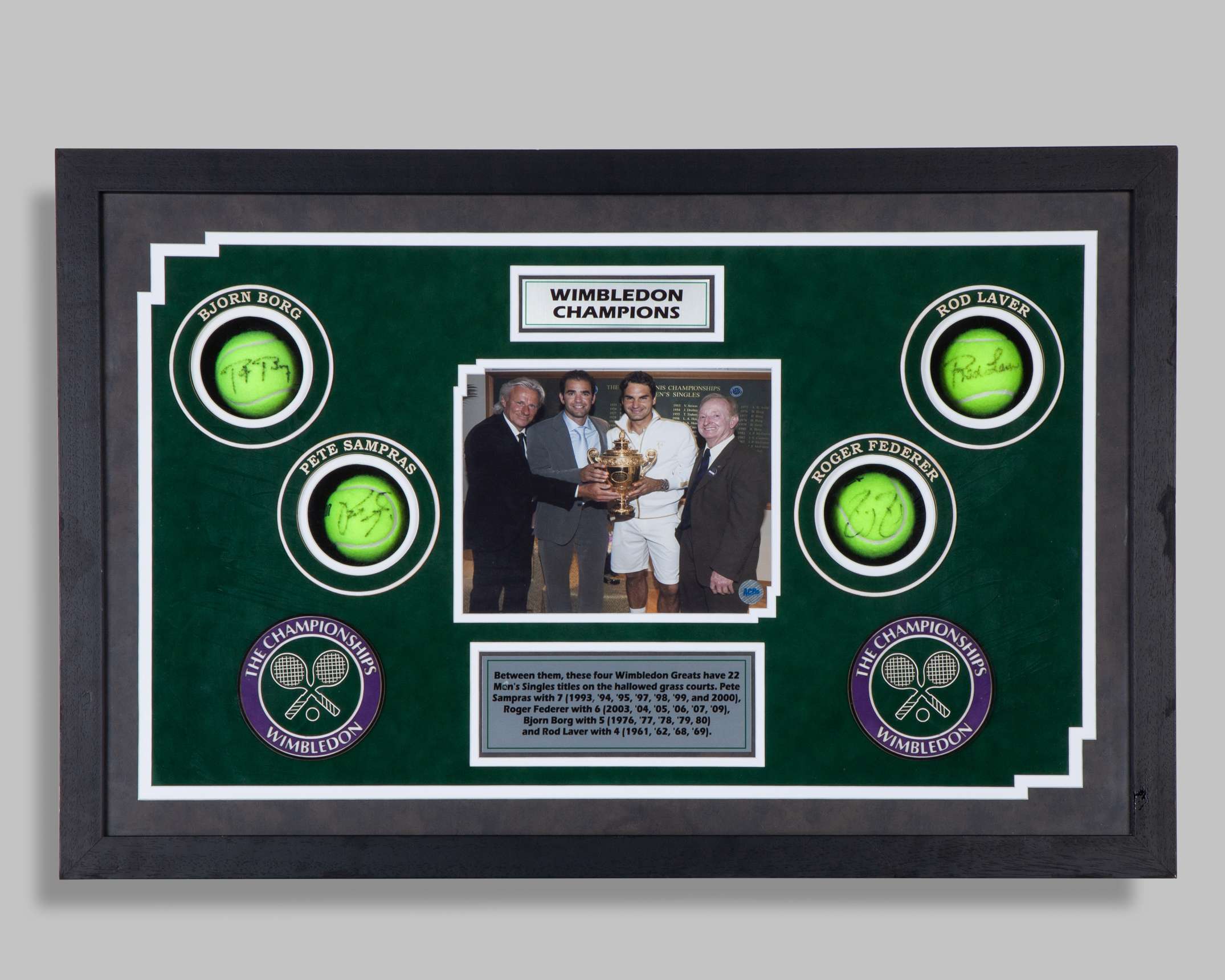 Wimbledon Champions a display of signed tennis balls