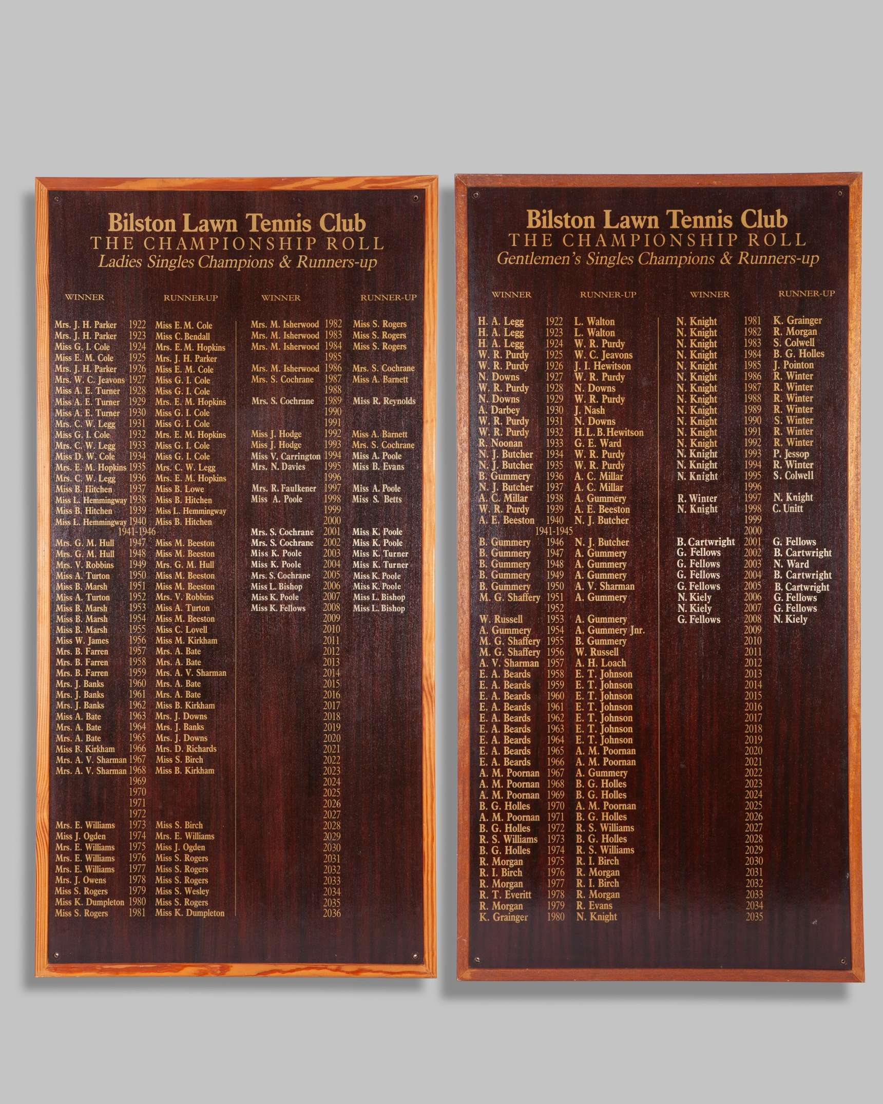 A Bilston Lawn Tennis Club archive of twin presentation boards - Image 15 of 15