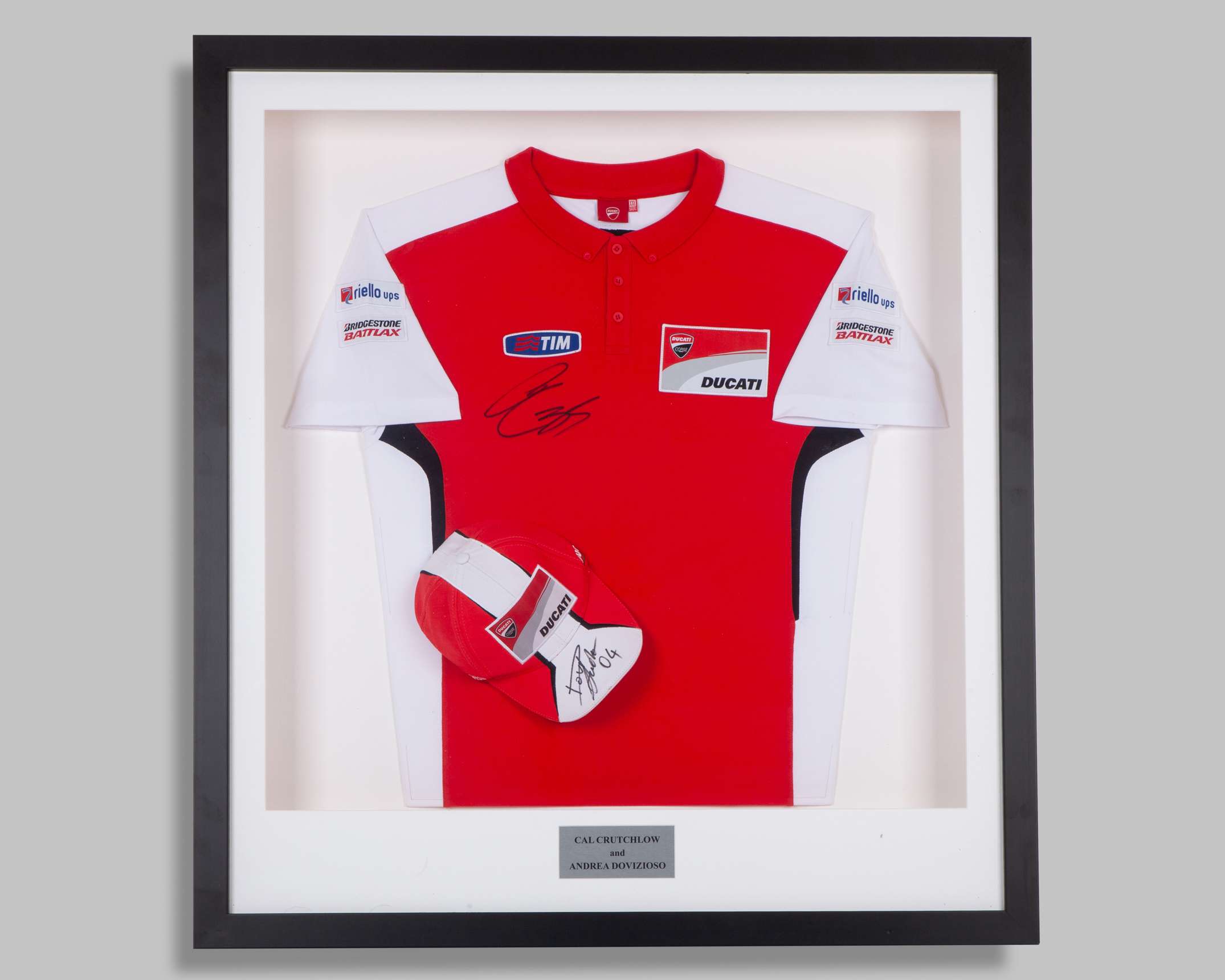 Cal Crutchlow & Andrea Dovizioso 2014 Silverstone Moto GP Signed Framed Shirt & Cap