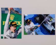 Lewis Hamilton and Nico Rosberg Signed Mercedes F1 Team Photos