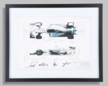 Mercedes-AMG Petronas F1 Team 2015 Signed Framed Technical Drawing