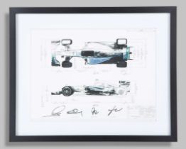 Mercedes-AMG Petronas F1 Team 2015 Signed Framed Technical Drawing