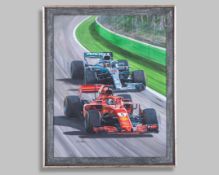 Andrew Kitson 2018 Original Framed Painting of Lewis Hamilton & Sebastian Vettel