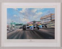 Nigel Mansell 1986 Canon Williams Honda Team Signed 'True Brit' Print by Alan Fearnley