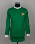 Norman Hunter green and white No.8 Northern Ireland match worn long-sleeved shirt, 1972