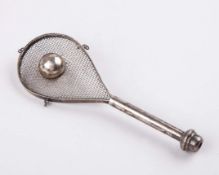 Finely made silver model of a tilt-headed tennis racquet, probably American, circa 1880