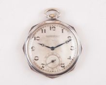 A fine Swiss Art Deco silver tennis-themed open-faced pocket watch