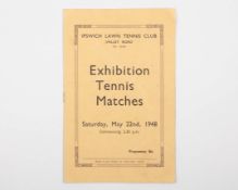 Ipswich Lawn Tennis Club Exhibition Tennis Matches autographed programme, 22nd May 1948