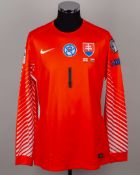 Jan Novota blue No.1 Slovakia v. England goalkeepers shirt, 2017