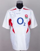 Mark Regan white and red No.16 England v. Ireland Six Nations short-sleeved shirt, 2004