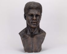 Bronzed resin profile bust of Muhammad Ali, bearing DRS inscribed artists medallion