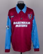 Tim Breacker claret and blue No.2 West Ham United v. Sheffield Wednesday shirt, 1996