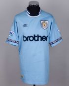 Uwe Rosler sky blue and white No.28 Manchester City short-sleeved shirt, 1995