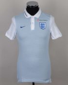 Blue and white England football autographed polo shirt