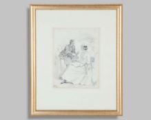Samuel D. Ehrhart, The Tennis Conversation, signed pen and ink drawing