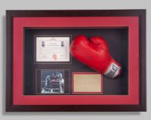 Muhammad Ali and Joe Frazier autographed red Everlast boxing glove display