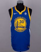 Steph Curry blue No.30 Golden State Warriors autographed basketball shirt, 2017-18