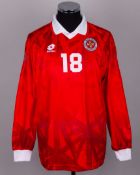 Red and white No.18 Malta long-sleeved shirt, 1992-93