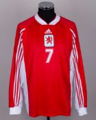 Red and white No.7 Luxembourg v. Sweden short-sleeved shirt, 1999