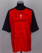 Red and black Wales rugby union autographed short-sleeved training shirt