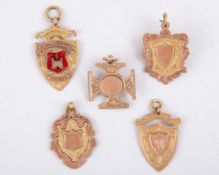 Joseph Dines five various 9ct gold medals