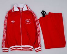 Pat Jennings a red and white Arsenal F.A.Cup Final tracksuit top and bottoms, 1980