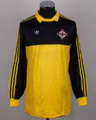 Pat Jennings yellow and black No.1 Northern Ireland goalkeepers shirt, 1985